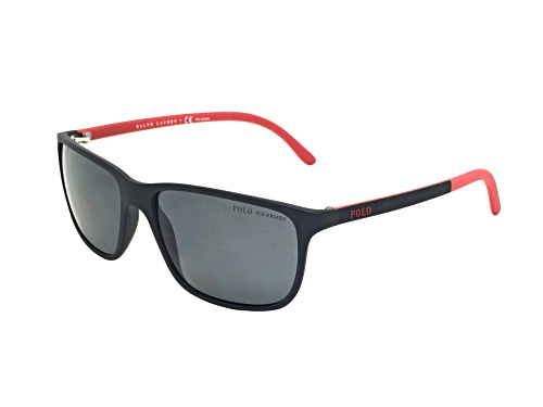 Ralph Lauren Mens Matte Black Red/Gray Polarized Sunglasses