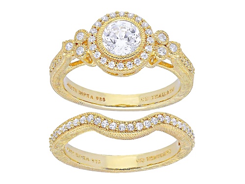Judith Ripka 3.26ctw Round Bella Luce Diamond Simulant 14k Gold Clad Halo Ring and Band Set - Size 11
