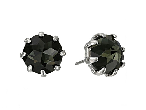 Rebecca Minkoff Rhodium and Black Button Crystal Stud Earrings