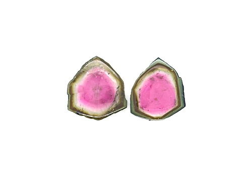 Watermelon Tourmaline Free-Form Slice Matched Pair 18.70ctw