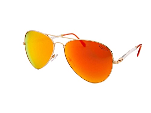 Invicta Gold White Braided/Orange Mirrored Aviator Sunglasses