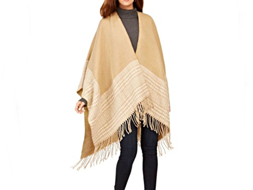 Charter Club Camel Reversible Solid and Plaid Camel Poncho