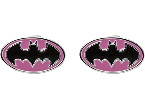 DC Comics Batgirl Logo Pink with Black Logo Stud Earrings