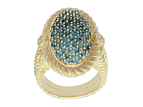 Judith Ripka 1.7ctw London Blue Topaz And 0.14ctw Bella Luce 14K Gold Clad Ring - Size 8