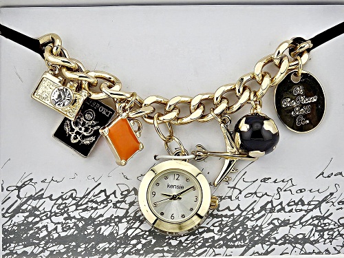 Kensie 9108 Gold Tone Women's Charm Braclet Watch
