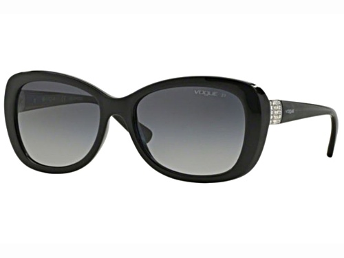 Vogue Black Oval Frame with Crystal Detal / Gray Polarized Lenses Sunglasses