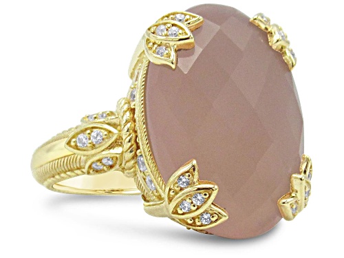 Judith Ripka 13ct Pink Chalcedony And 0.75ctw Bella Luce 14K Gold Clad Ring - Size 11