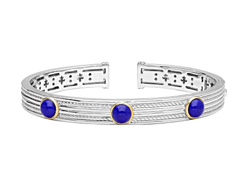 Judith Ripka Lapis Two Tone Rhodium Over Sterling Silver & 14K Gold Clad Cuff Bracelet - Size 7