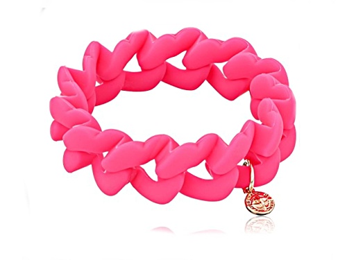 Marc Jacobs Knockout Pink Large Turnlock Silicone Bracelet with Charm - Size 7