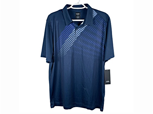 Oakley Men's Blue Striped Shadow Performance Polo Shirt in Size Medium