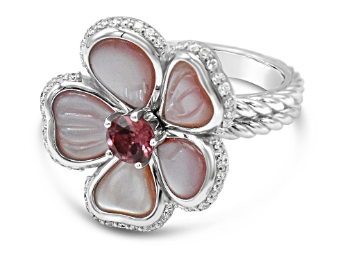 Judith Ripka Tourmaline, Mother-Of- Pearl & Bella Luce® Rhodium Over Sterling Textured Flower Ring - Size 6