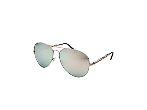 INVICTA Silver with Brown Braid/Silver Mirrored Aviator Sunglasses