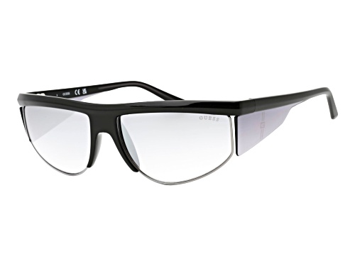 Guess Shiny Black Shield Frame/ Smoke Mirrored Sunglasses