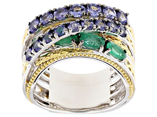 2.18ctw Tanzanite, Grizzly Emerald Rhodium/24K Yellow Gold Over Palladium Sterling Silver Ring - Size 10