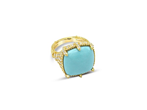 Judith Ripka Square Cushion Turqouise And 1.82ctw Bella Luce® 14K Gold Clad Ring - Size 5