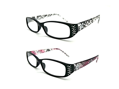 Oleg Cassini Set of 2 Pink Python and Black Python in +2.00 Eyeglasses Readers