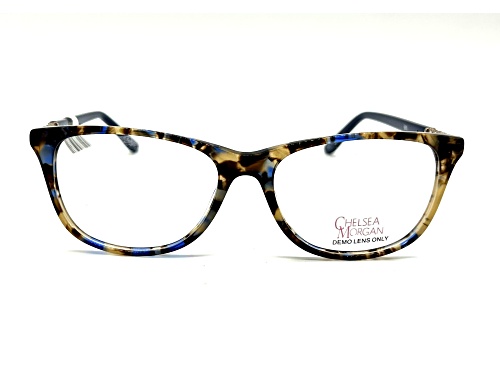 Chelsea Morgan Blue and Brown Tortise Cat Eye Frame / Clear Demo Lenses Eyeglasses