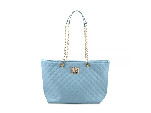 Badgley Mischka Large Quilted Tote in Light Blue. Model # BMH-108-LTB