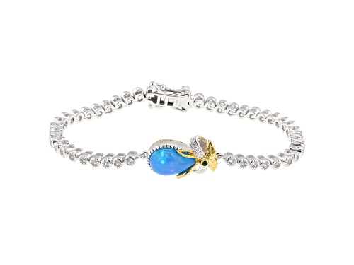 2.91ctw Paraiba Opal, Grizzly Emerald, Zircon Rhod/24K Gold Over Palladium Sterling Silver Bracelet - Size 8