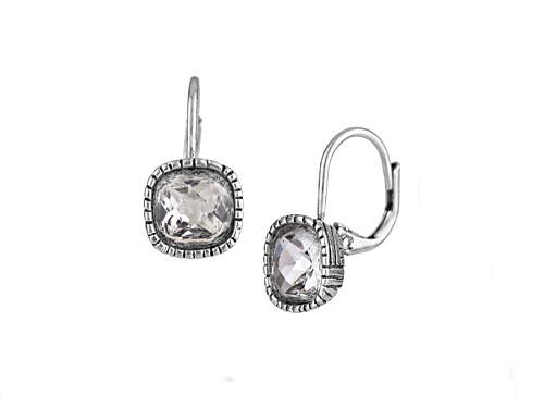 the sak Silver Tone Cushion Cut Clear Crystal Drop Earrings