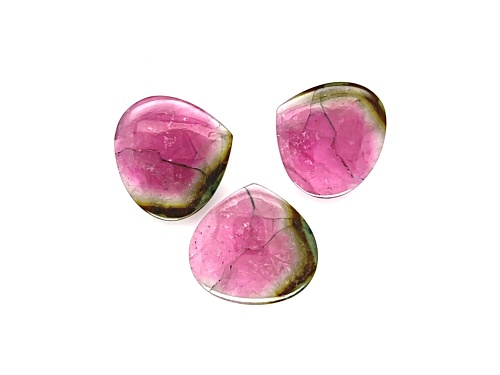 Watermelon Tourmaline Free-Form Slice Set of 3 23.15ctw