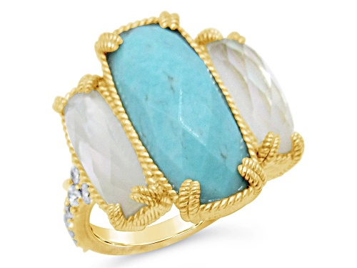 Judith Ripka 18x8mm Turqouise And 3.56ctw Bella Luce 14K Gold Clad Ring - Size 11