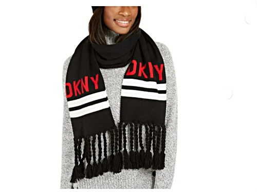 DKNY Red Black Logo Scarf