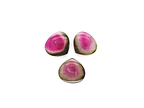 Watermelon Tourmaline Free-Form Slice Set of 3 16.50ctw
