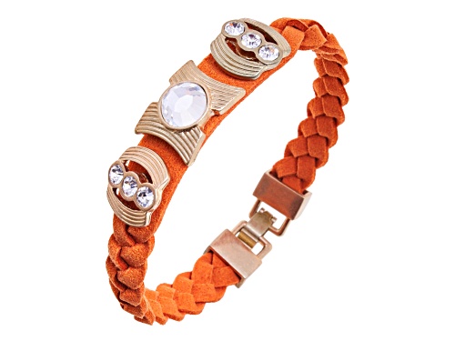 Photo of Lia Sophia Orange Leather with Crystal Detail Wrap Bracelet - Size 7