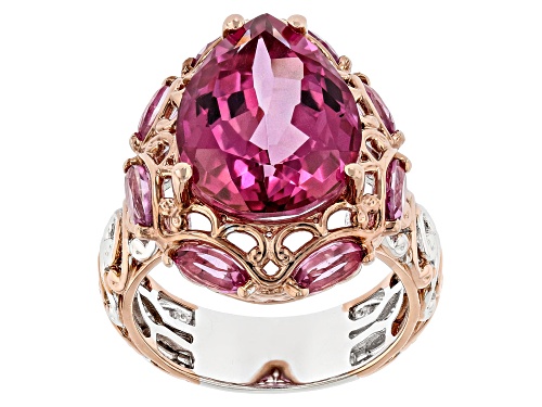 12.81ctw Pink Topaz Rhodium And 18k Rose Gold Over Palladium Sterling Silver Ring - Size 10