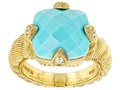 Judith Ripka Turquoise and Bella Luce® Diamond Simulant 14k Gold Clad Ring - Size 11