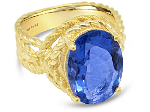 Judith Ripka 7ct Oval Blue Fluorite 14K Gold Clad Ring - Size 11
