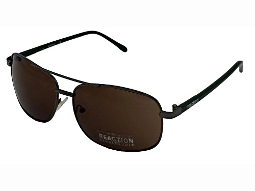 Kenneth Cole Reaction Men's Shiny Gunmetal Rectangle Frame / Brown Lenses Sunglasses