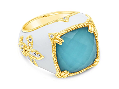 Judith Ripka 13x13mm Turqouise Simulant And Bella Luce 14k Gold Clad Ring - Size 11