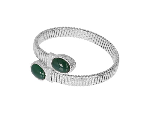Judith Ripka Green Agate Rhodium Over Sterling Silver Verona Textured Bangle - Size 7