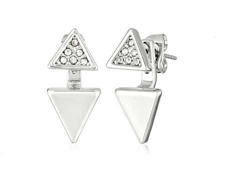 Rebecca Minkoff Rhodium and Crystal Double Triangle Pave Earrings