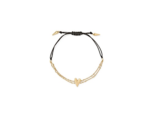 Rebecca Minkoff Gold Tone Heart Pully with Black String Adjustable Bracelet - Size 7