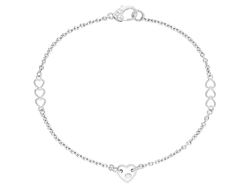 Judith Ripka 0.20ctw Bella Luce® Diamond Simulant Rhodium Over Sterling Silver Heart Station Anklet - Size 9