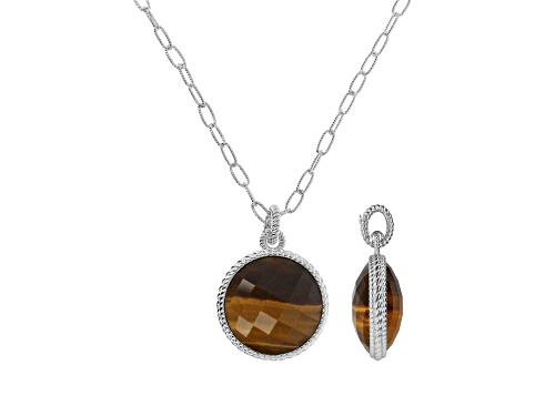 Judith Ripka Tiger's Eye Verona Rhodium Over Sterling Silver Necklace - Size 24