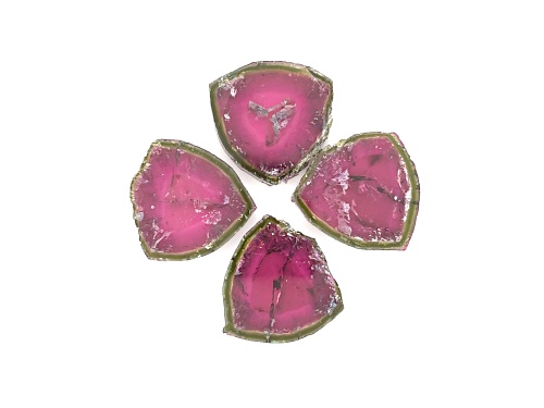 Watermelon Tourmaline Free-Form Slice Set of 4 70.65ctw