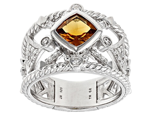 Judith Ripka 1.30ct Citrine With 0.55ctw Bella Luce® Rhodium Over Sterling Silver Textured Band Ring - Size 6