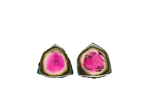 Watermelon Tourmaline 17mm Free-Form Slice Set of 2 17.34ctw