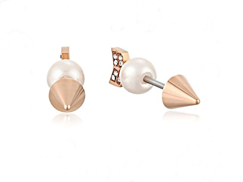 Rebecca Minkoff Rhodium and Rose Gold Tone Crystal Arrow Post Earrings