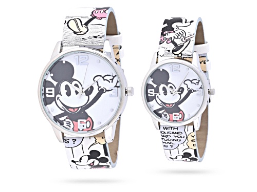 Disney His and Hers Set of 2 Mickey Comic Strip Leather Band Watches