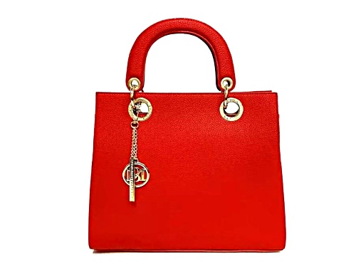 Badgley Mishcka Medium Size Tote with Big Logo Eyelet in Red with Keychain Model # BM-4040-RED