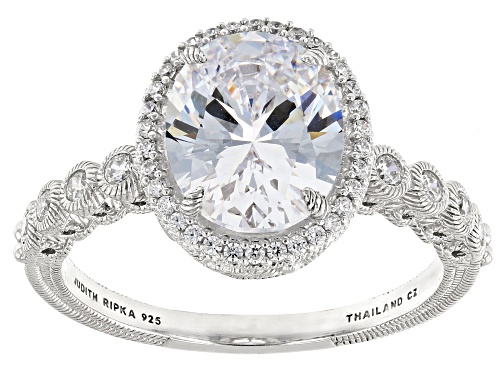 Judith Ripka Bella Luce® Diamond Simulant Rhodium Over Sterling Silver Halo Ring 4.10ctw - Size 11