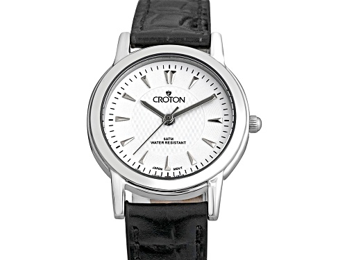 Croton White Dial Black Leather Band Women's Watch