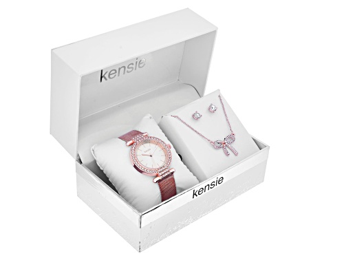 Photo of Kensie Rose Gold Tone Women's Mesh Band Watch with Earring and Necklace Set