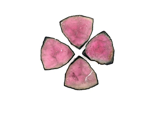 Watermelon Tourmaline Free-Form Slice Set of 4 65.00ctw