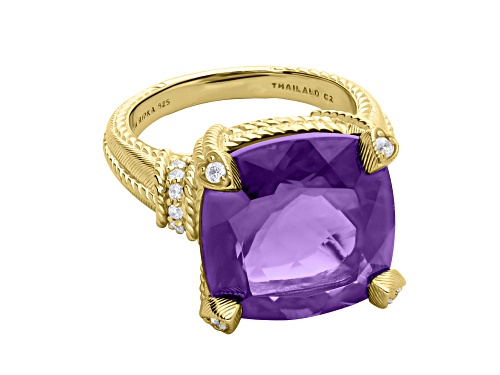 Judith Ripka 10.00ct Amethyst and 0.30ctw Bella Luce® Diamond Simulant 14k Gold Clad Cocktail Ring - Size 11